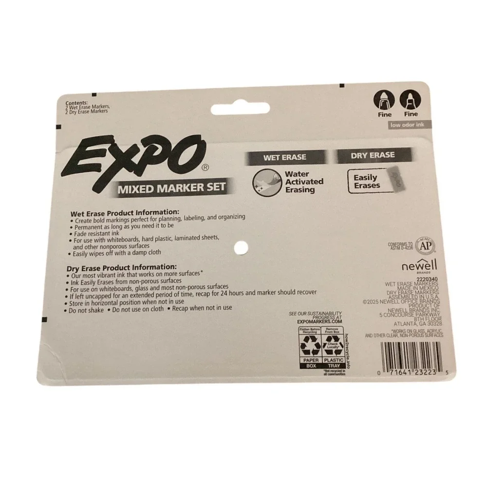Expo Mixed Marker‎ Set 4 Count Wet Erase Dry Erase Fine Tip